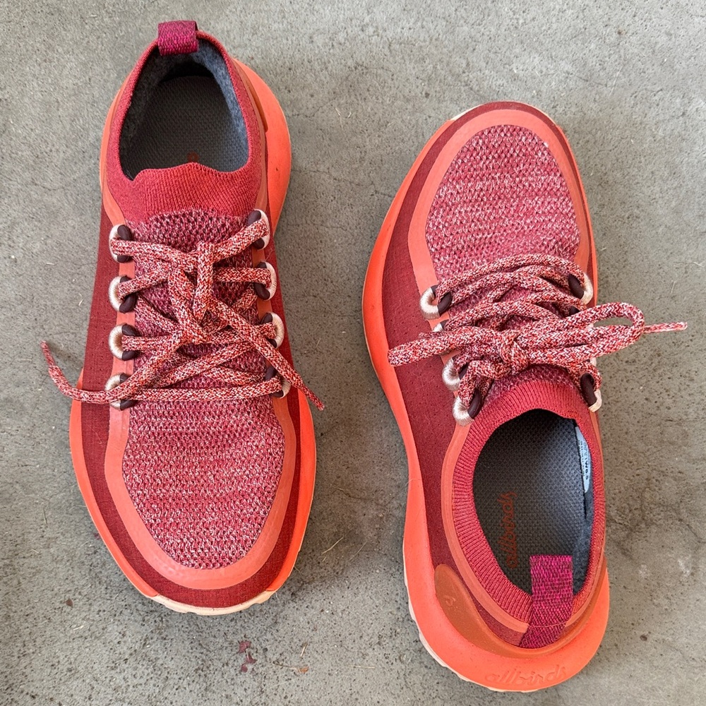 Allbirds Water Resistant Hikibg Sneakers in Vibrant Red and Orange